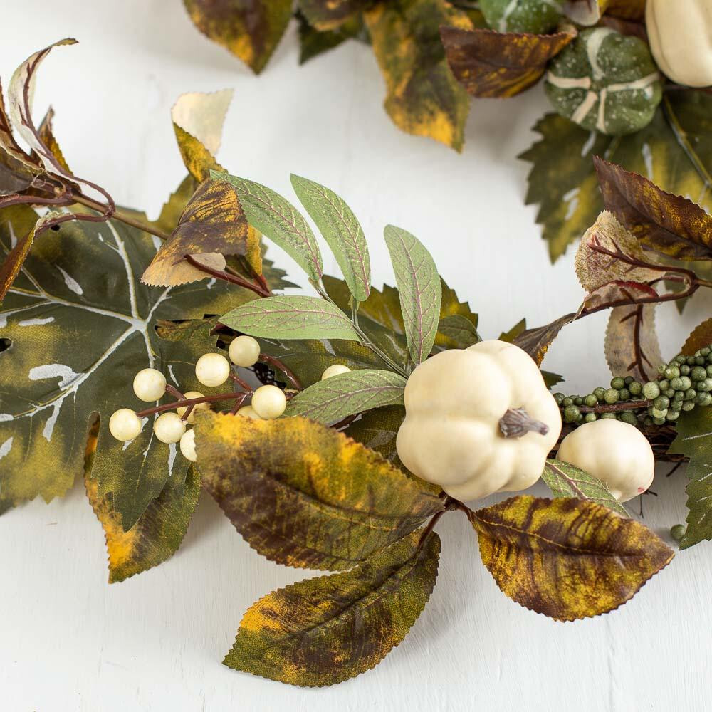 54″ Artificial White Pumpkin and Pinecone Fall Garland