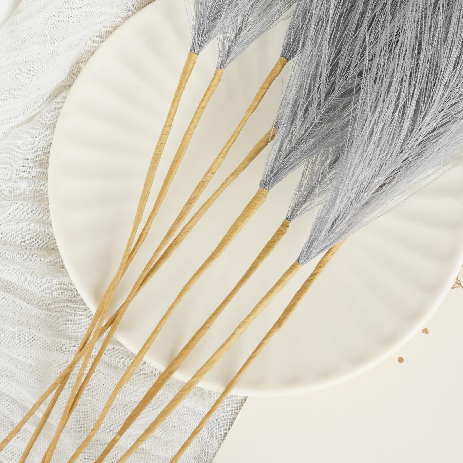 36PCS Grey Faux Pampas Grass 21.7 Inch, Small Artificial Pampas Grass Decor f…