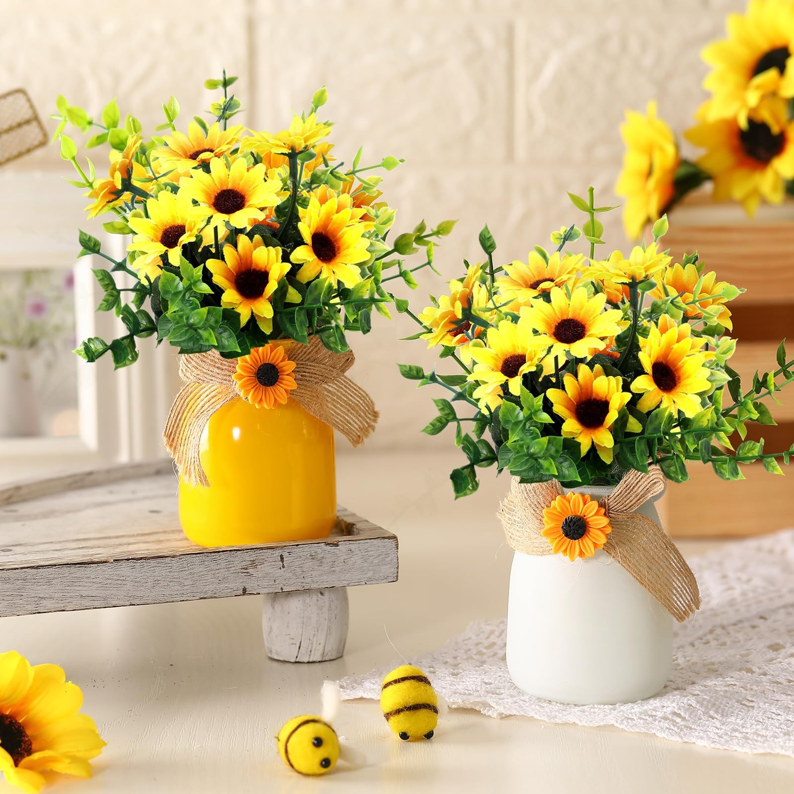 2 Pcs Artificial Fake Flowers in Vase Decorations Sunflower Table Centerpiece…