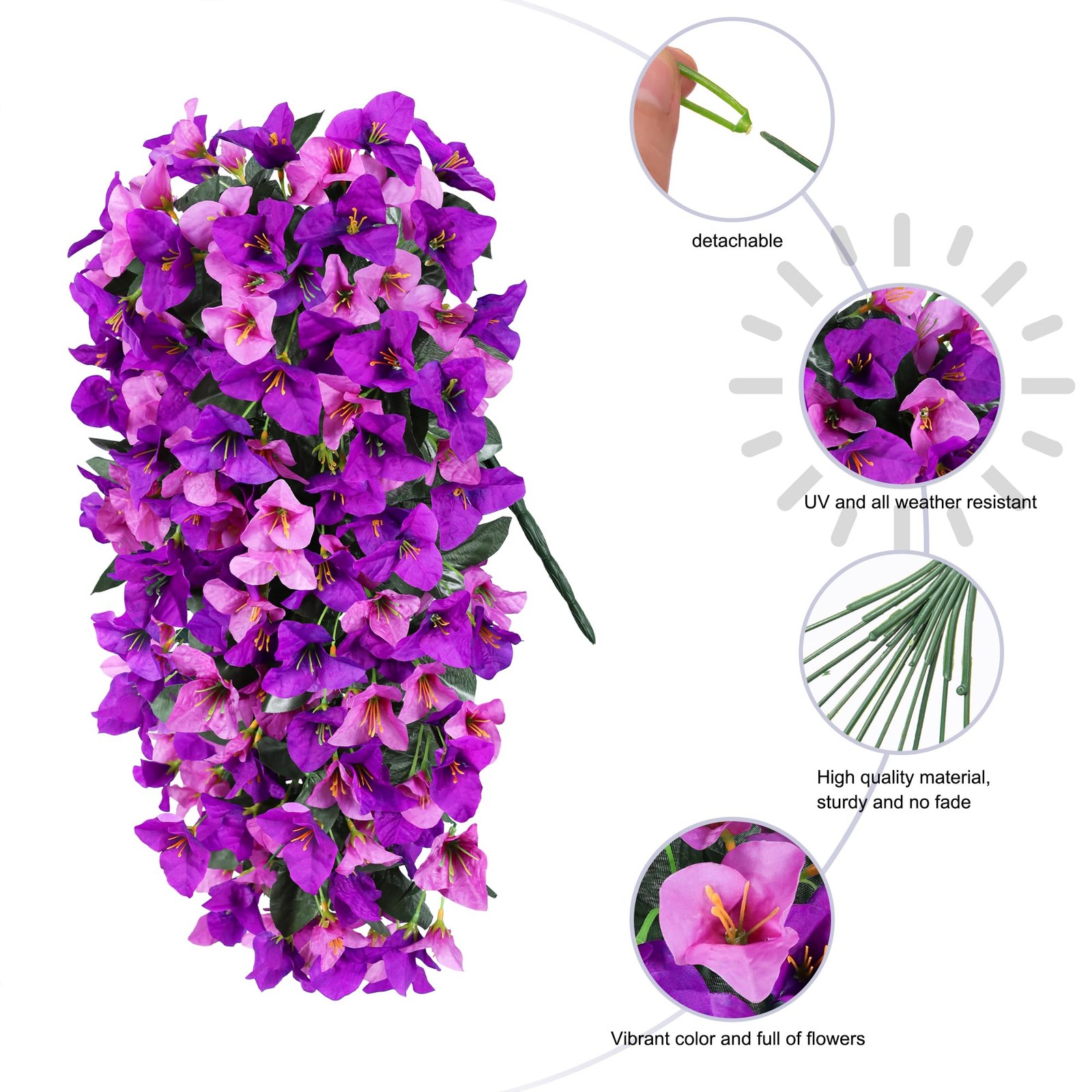 HyeFlora Bougainvillea Artificial Hanging Flowers Plants for Outdoors Decorat…