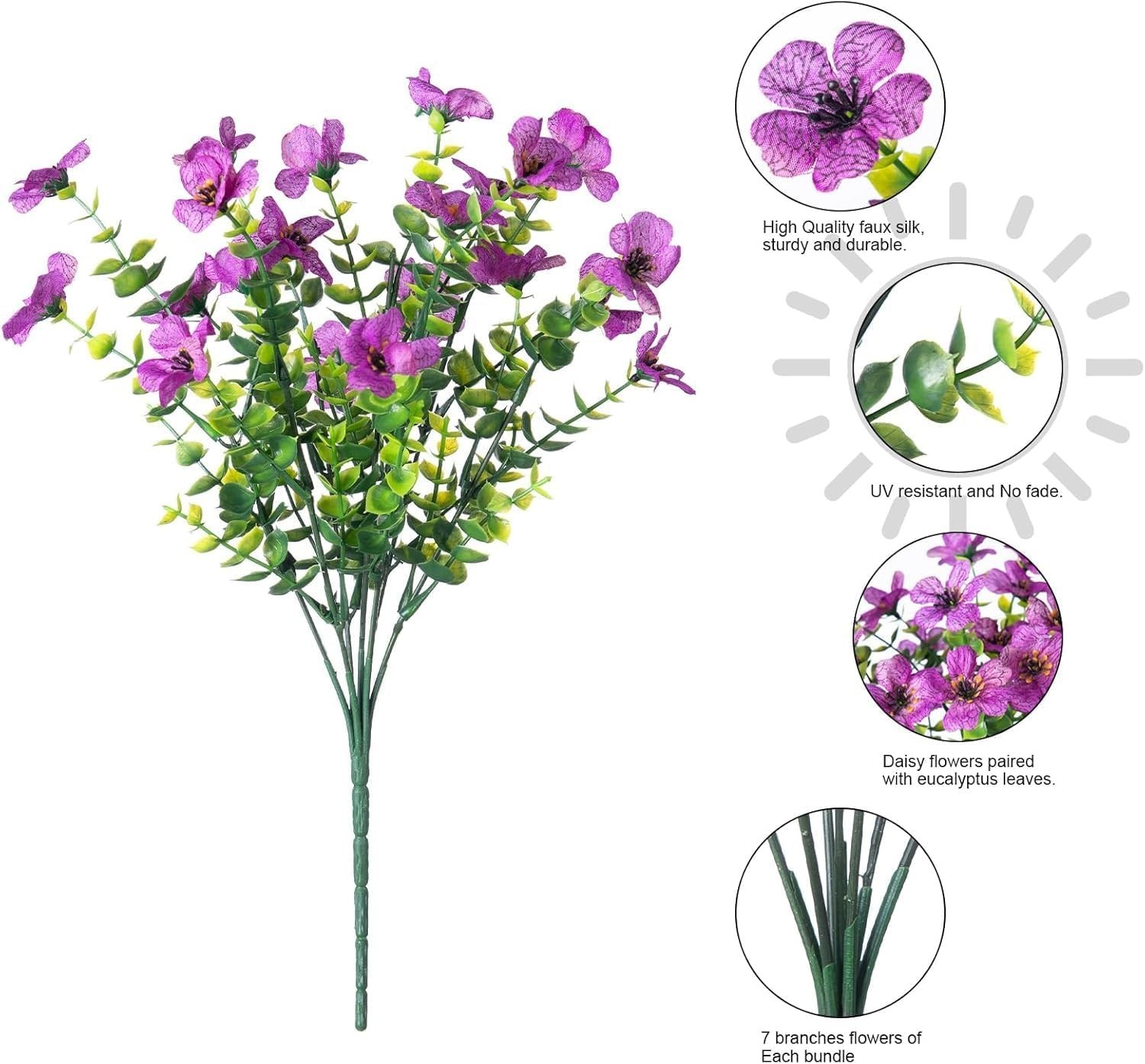 Artificial Flowers 12 Bundles, Faux Daisy and Eucalyptus Greenery Stems for O…