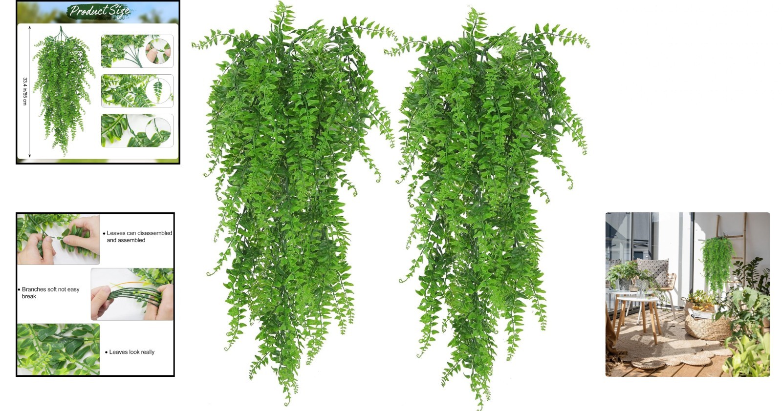 Intricate Hanging Ferns – 2 Pack of Easy Installation Artificial Plants for Home
