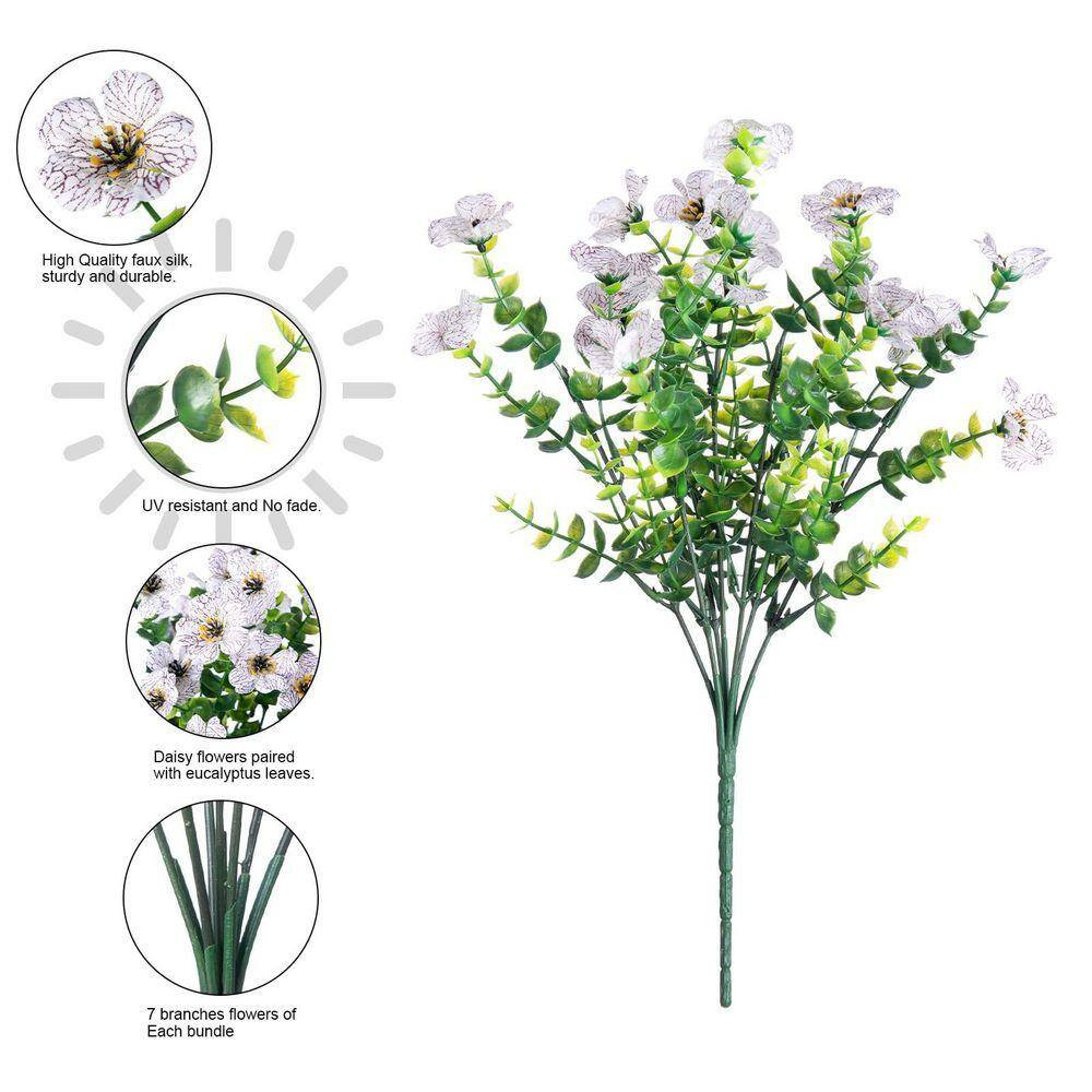 12 Bundles 13.8 In. Creamy White Artificial Faux Flowers Silk Daisy with Eucalyp