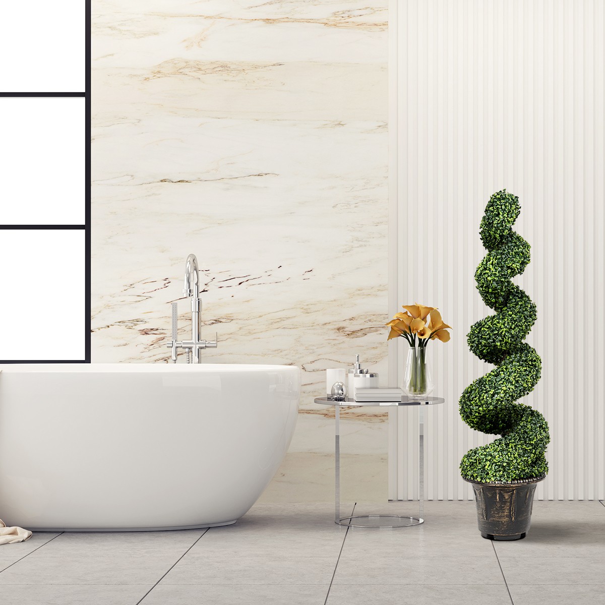 2Pcs 4FT Artificial Boxwood Spiral Tree W/Realistic Leaves Indoor Outdoor Office