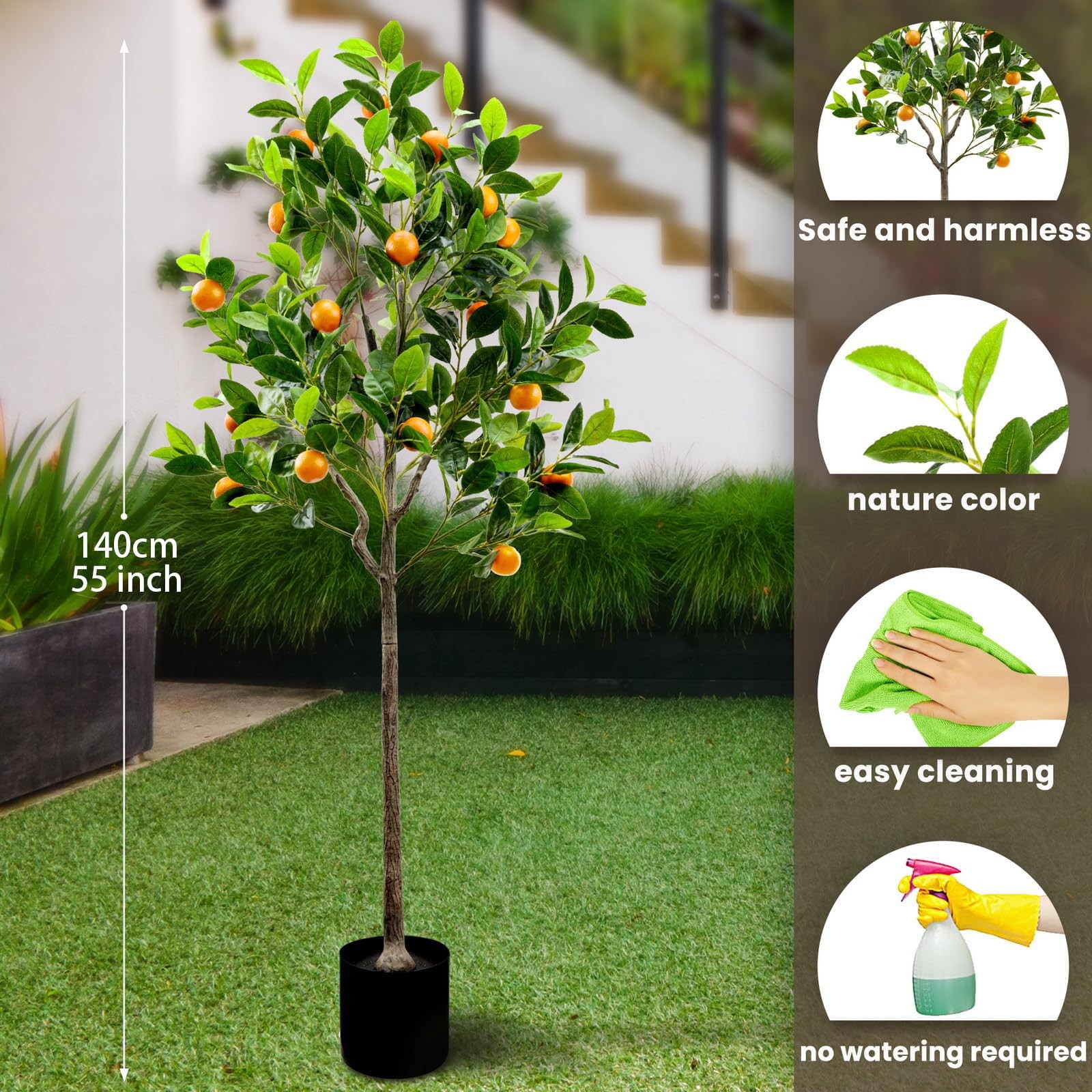 4.59 Feet Fake Orange Tree Artificial Green Plant Decoration