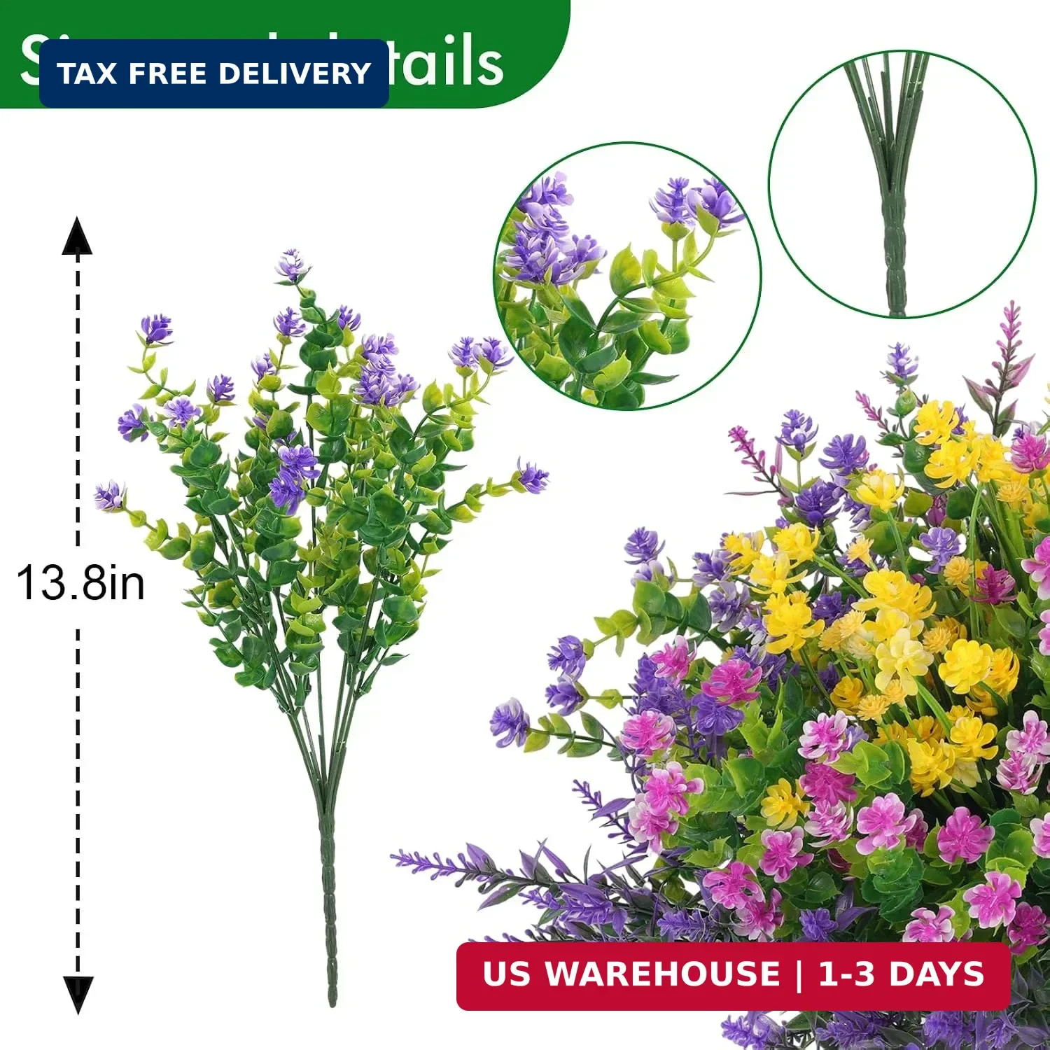 Hananona 12 Pcs Artificial Flowers Outdoor, Faux Artificial Plants UV Resistant