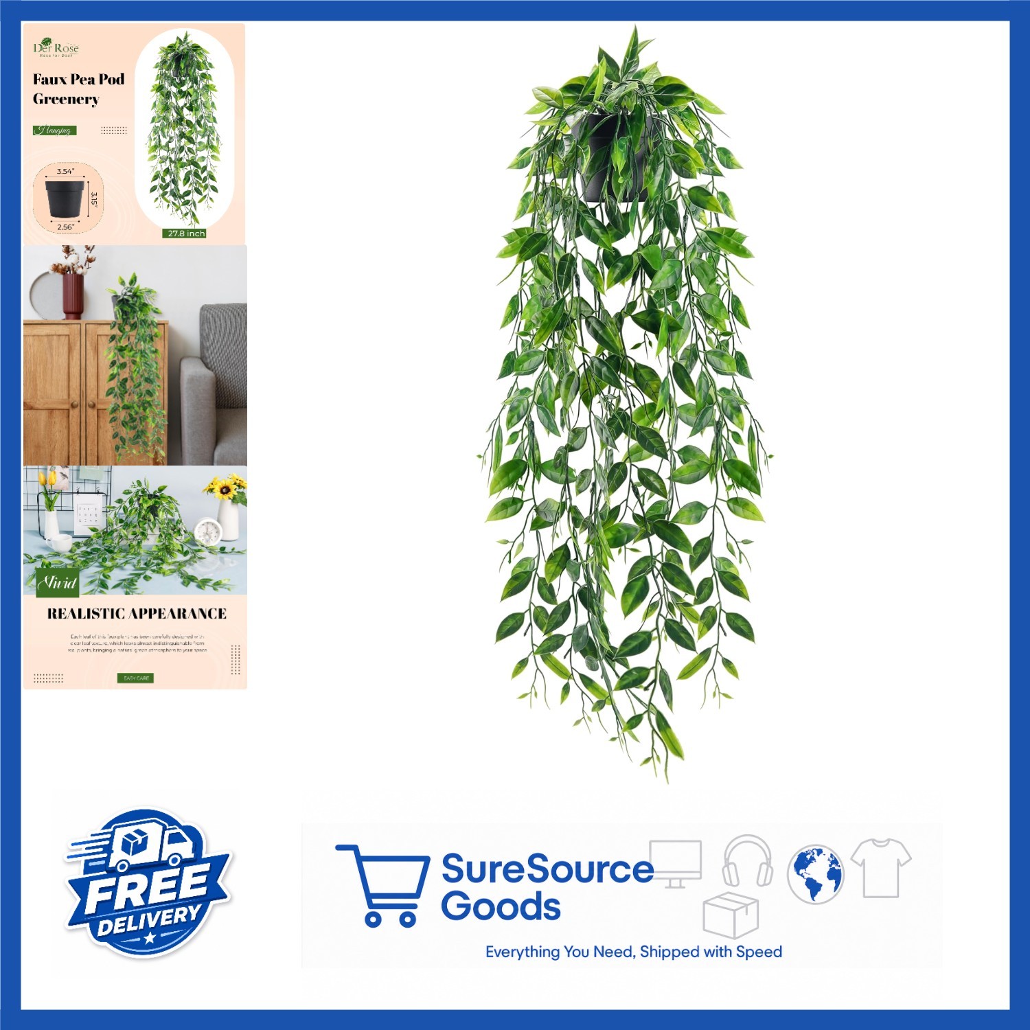 Realistic Style Fake Hanging Plants Green for Home Decor Shelf Accessories