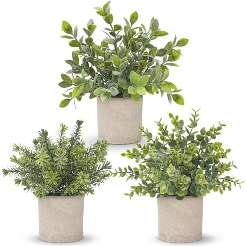 Eco-Friendly Eucalyptus Topiary – 3 Mini Potted Faux Plants for Versatile Decor