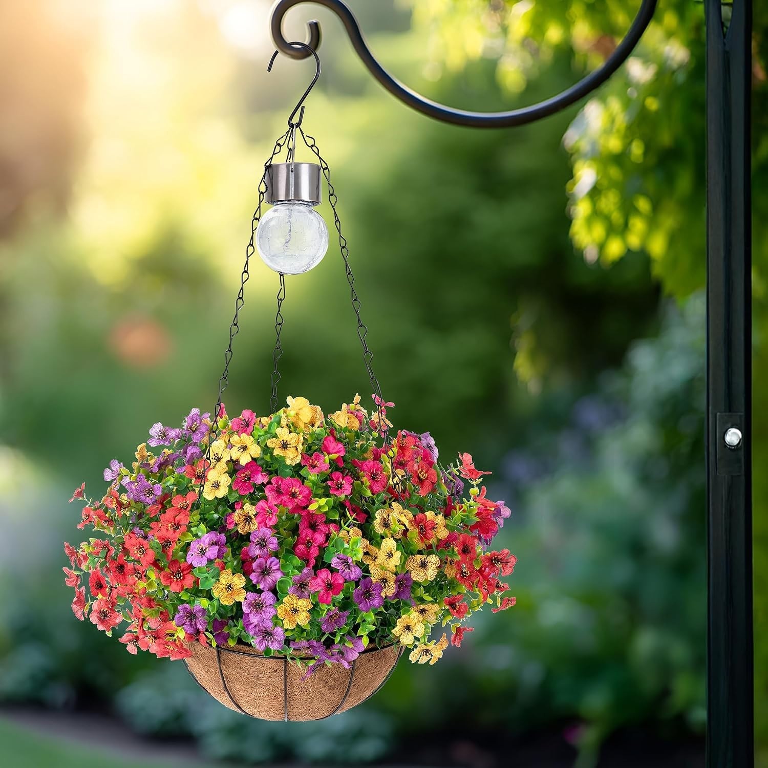 Solar Planters,Artificial Faux Plants Flowers Basket for Summer Outdoor Decor…