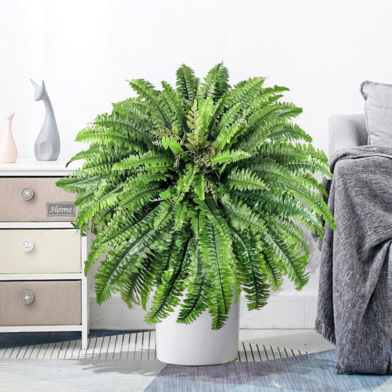 Artificial Ferns for Outdoors Large, 98 Fronds Fake Fern with Budlets, Realistic