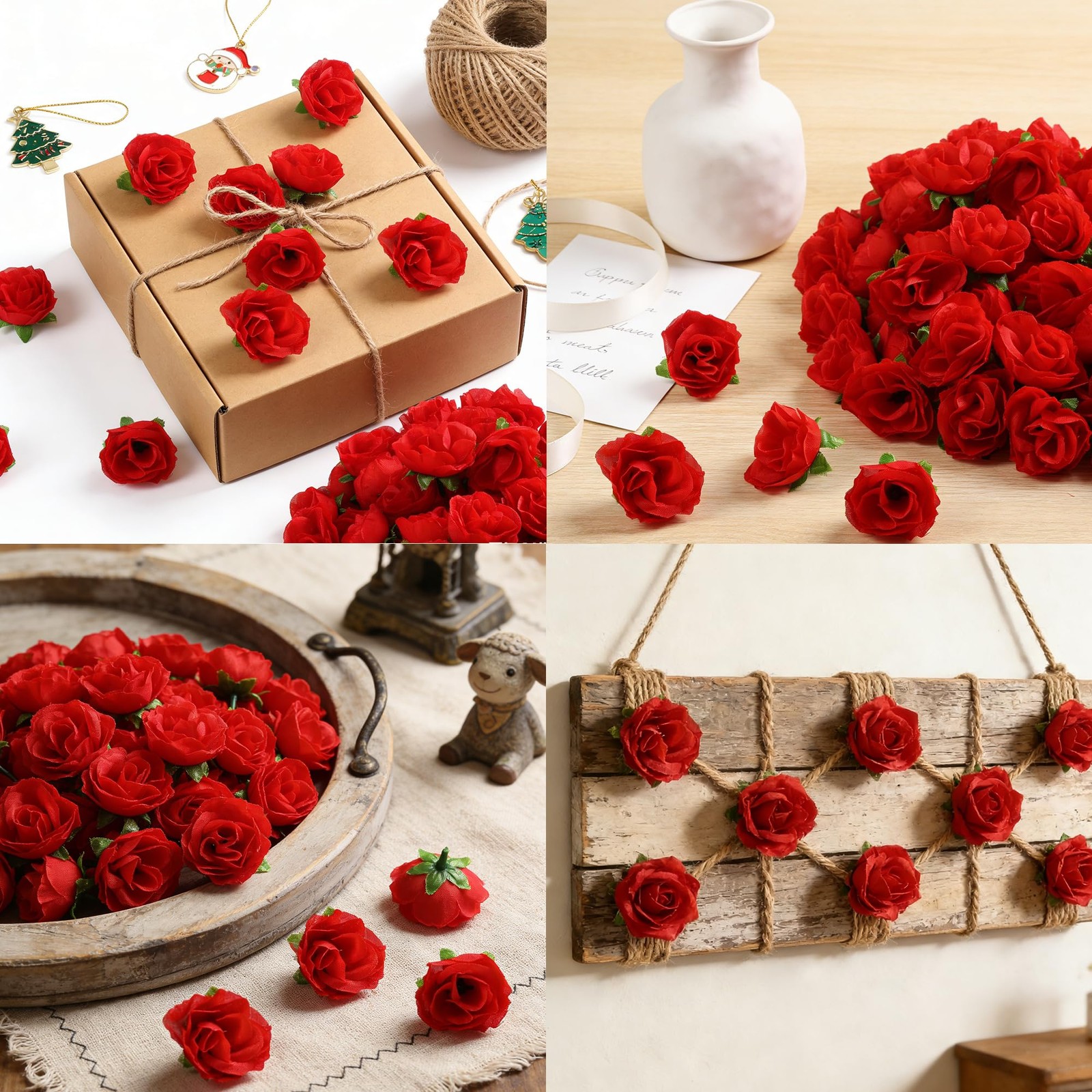 100 Pcs 1.3 inches Mini Red Rose Head Fake Red Roses Artificial Flowers for W…