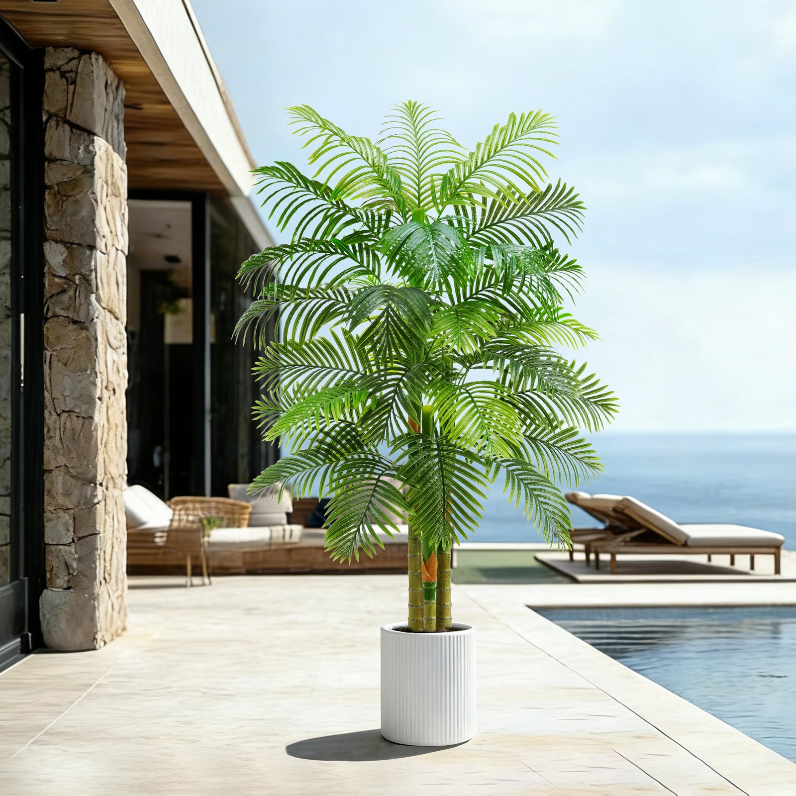 TNGGNT Artificial Golden Cane Palm Tree：6T Fake Large Tropical Areca Palm Trees