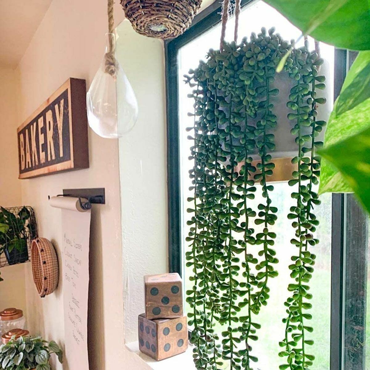 US Artificial Succulent Plants Green String of Pearls Hanging Rattan Home Decor