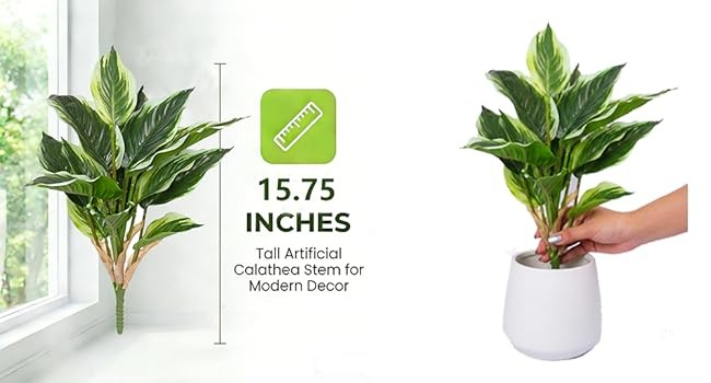 12PCS Artificial Tropical Green Plants – 15.75″ Fake Hostas Outdoor Artificial