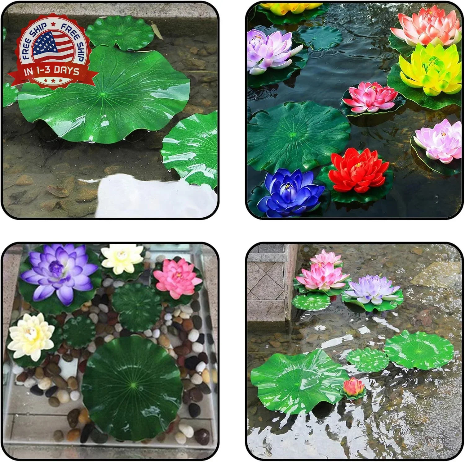 10pcs Artificial Lotus Flowers Frog Lily Pads Foam Leaves for Pond Decoration