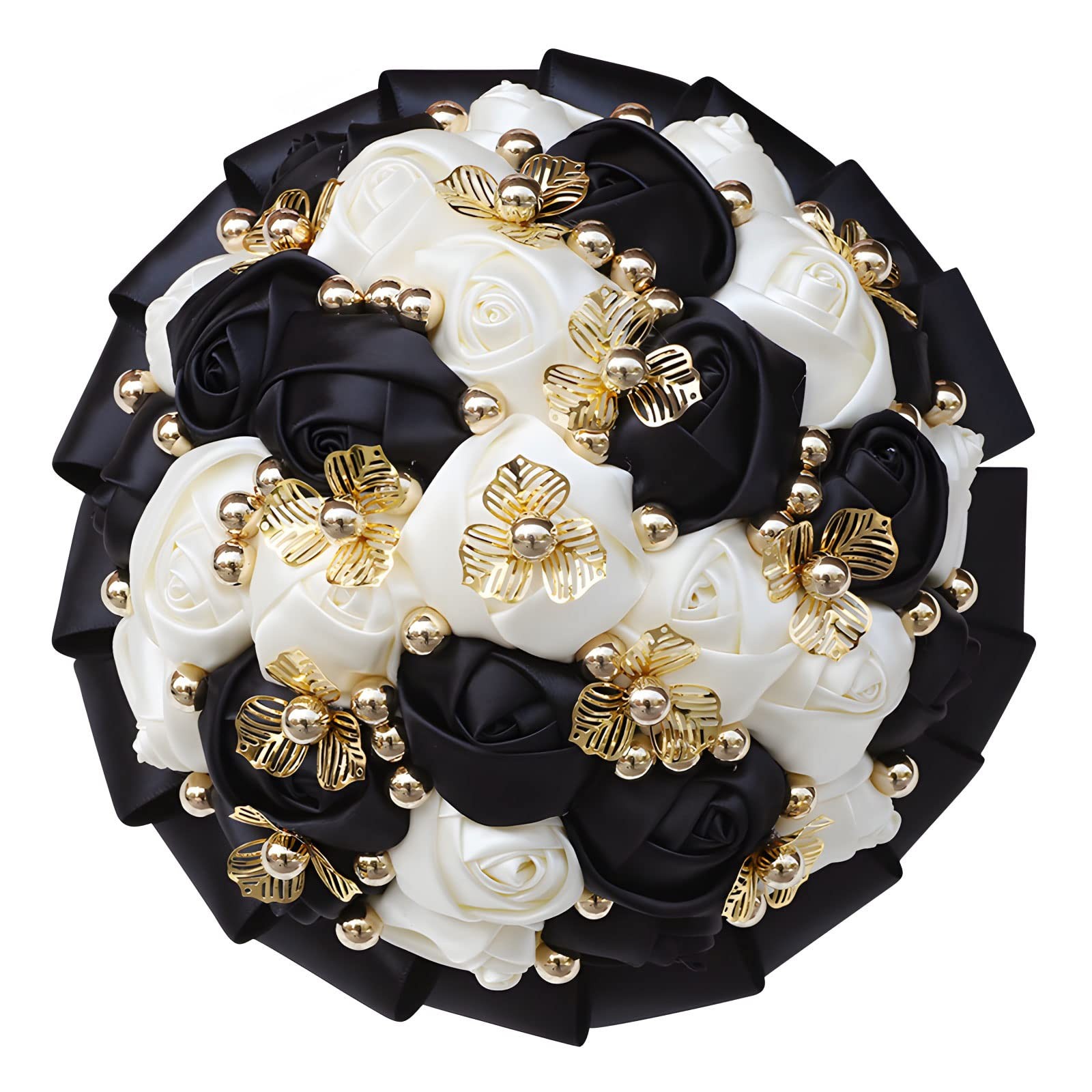 7 Inch Wedding Bouquet Satin Flower Bridal Holding Bridesmaid Gold Button Bro…