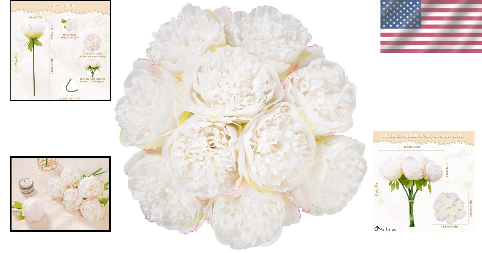 10pcs Artificial Peony Flowers for Festive Decor
