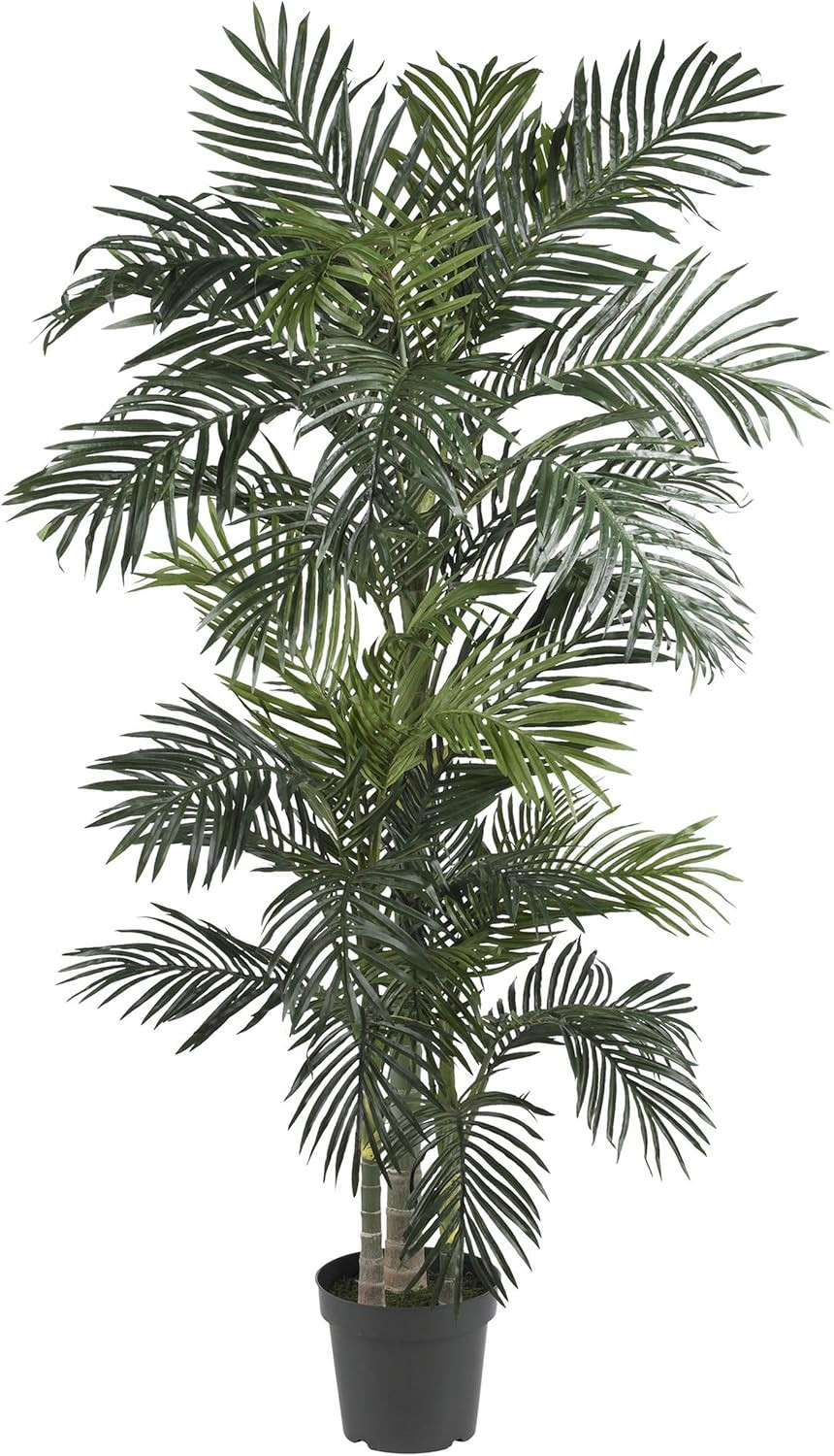 6.5 Ft Artificial Golden Cane Palm Tree with Nursery Pot | Lifelike Silk Indoor