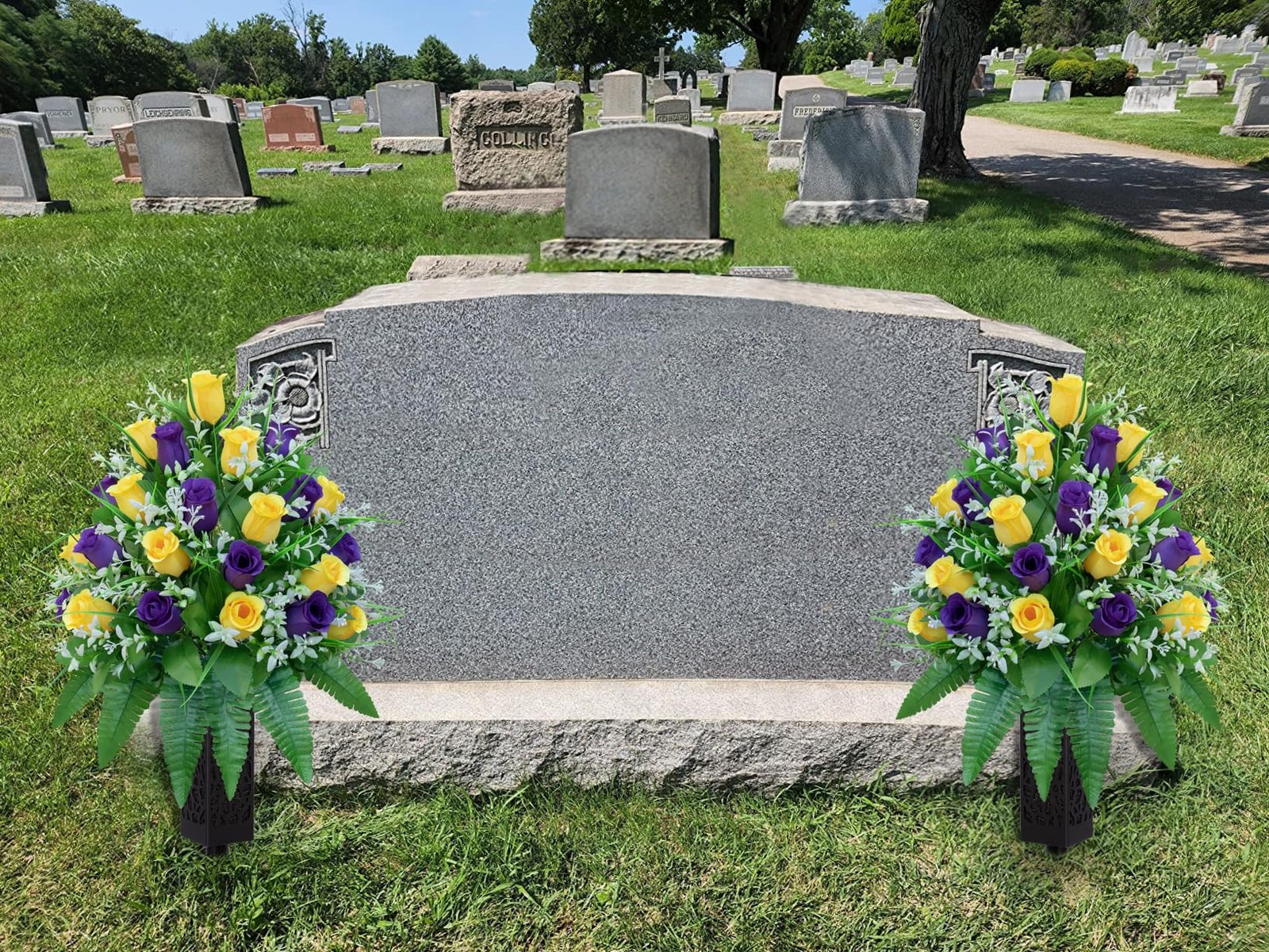 LVXINLI Artificial Cemetery Flowers, Gravesite Decoration Roses, Memorial Bou…