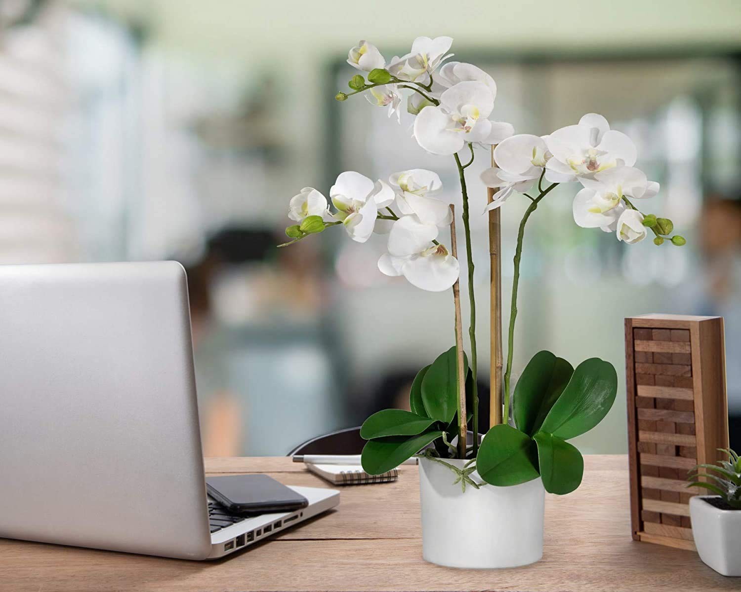 3 White Realistic Phalaenopsis Orchids in Pot, Artificial Potted Flowers – Be…