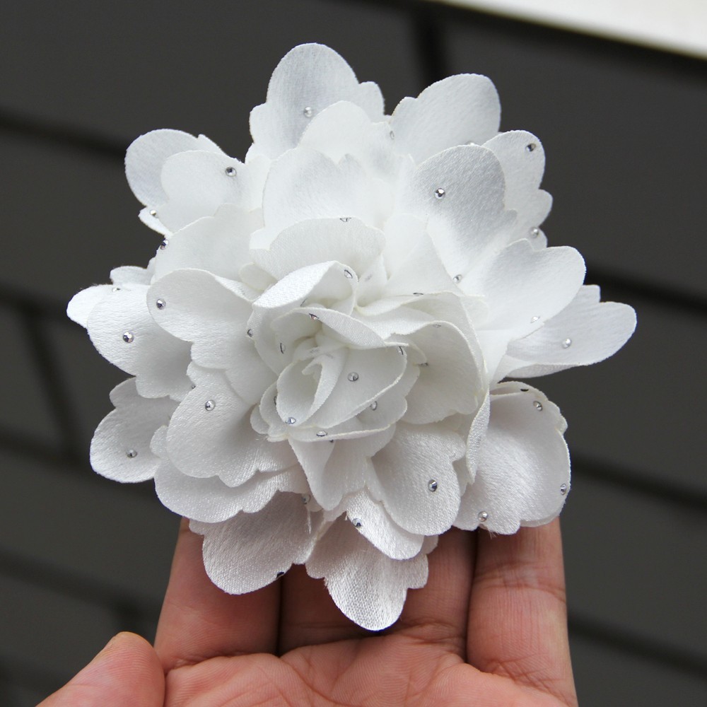 New Arrival Handmade Fabric Rose Flower with Rhinestones Crystal Flowers Elegant