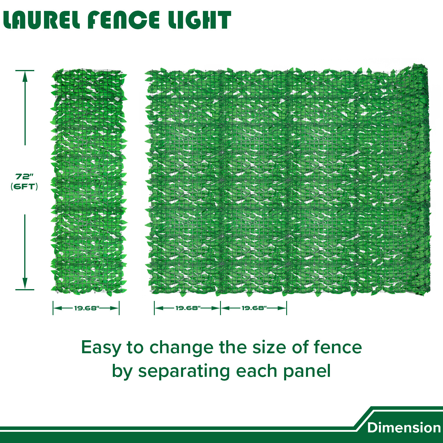 6’x8′ Artificial Faux Light Green Laurel Leaf Privacy Hedge with Mesh Backing