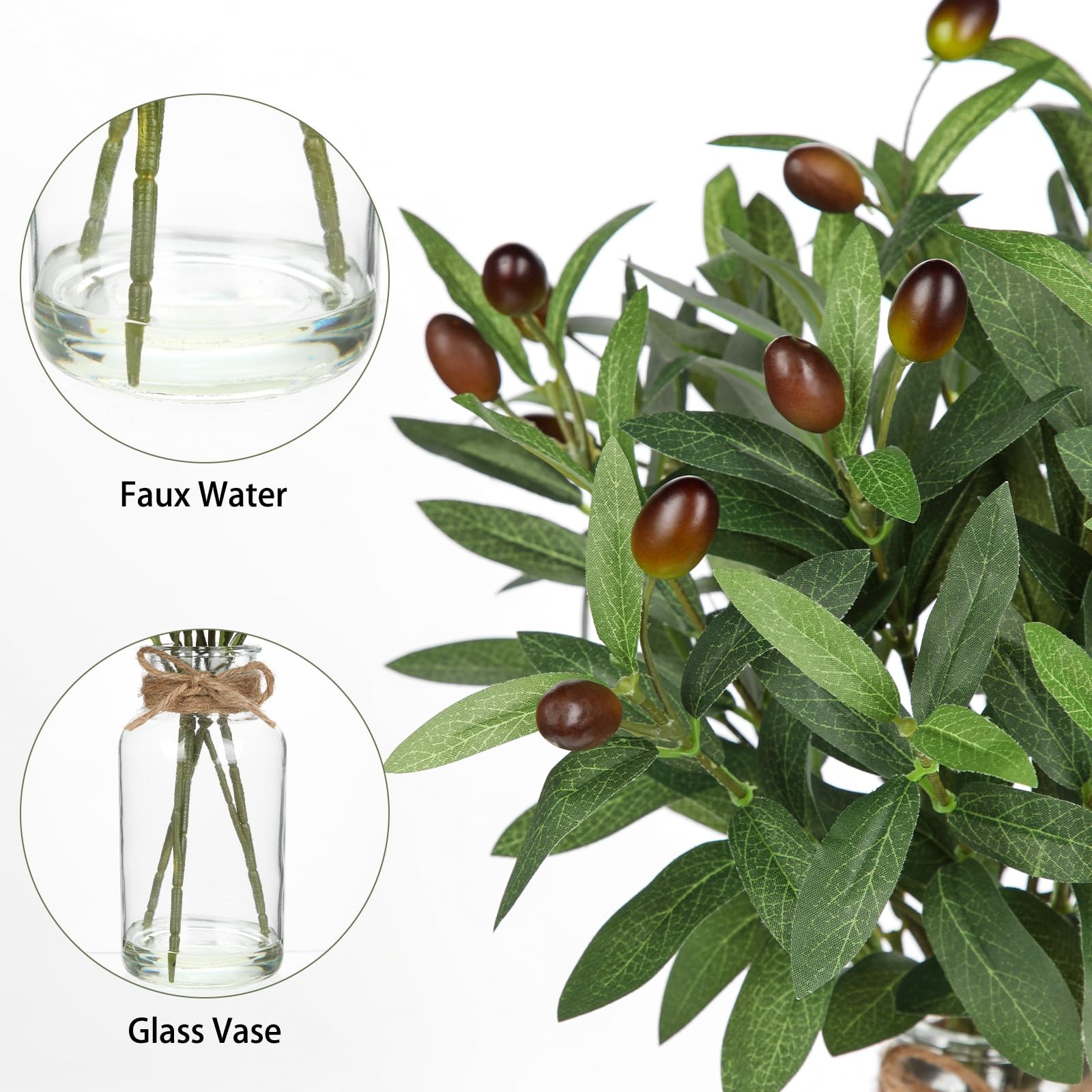 Artificial Olive Branch in Glass Vase with Faux Water 15.7″ Fake Plants Olive…