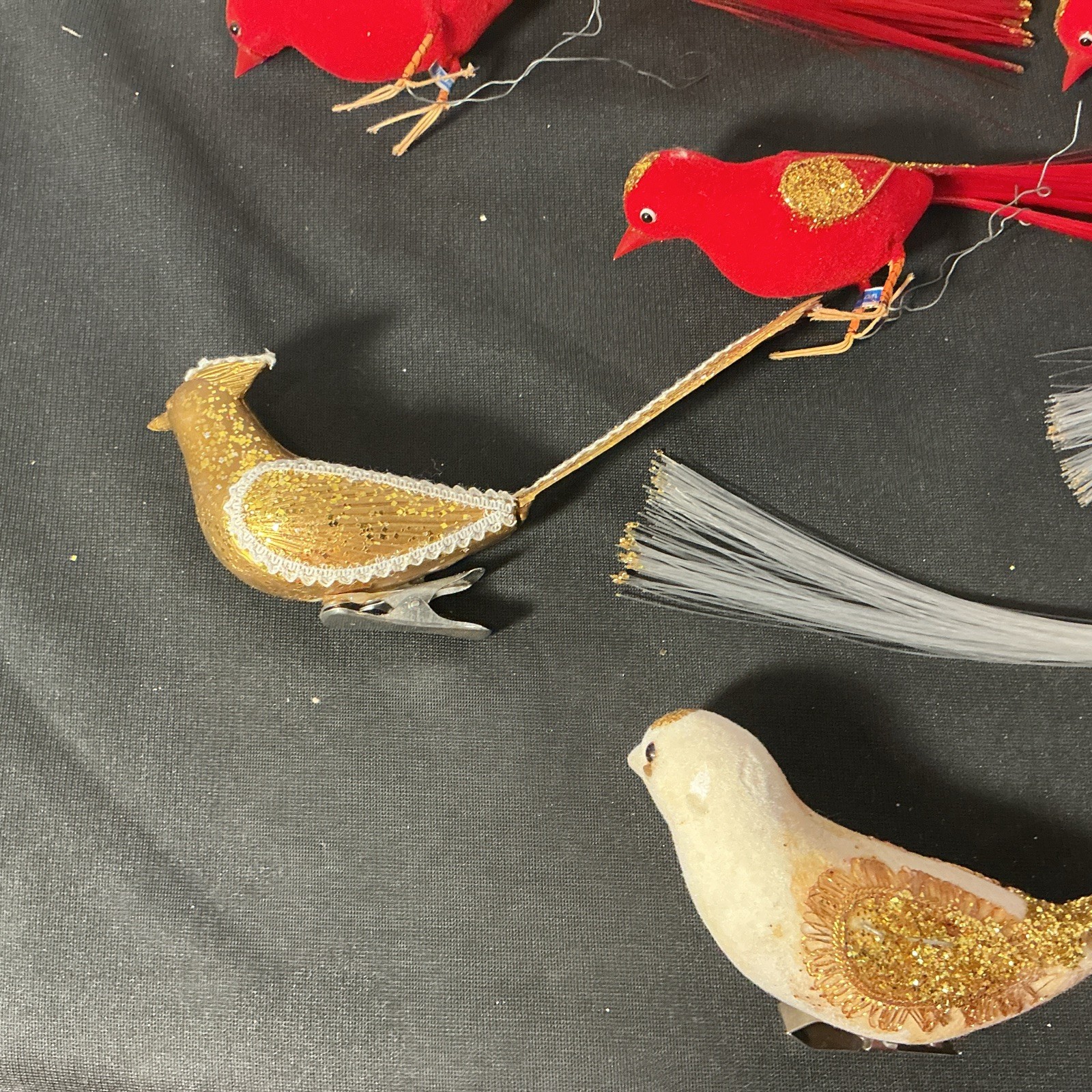 Lot Of 7 Vintage Assorted Artificial Bird Ornaments Craft Wire And Clip On