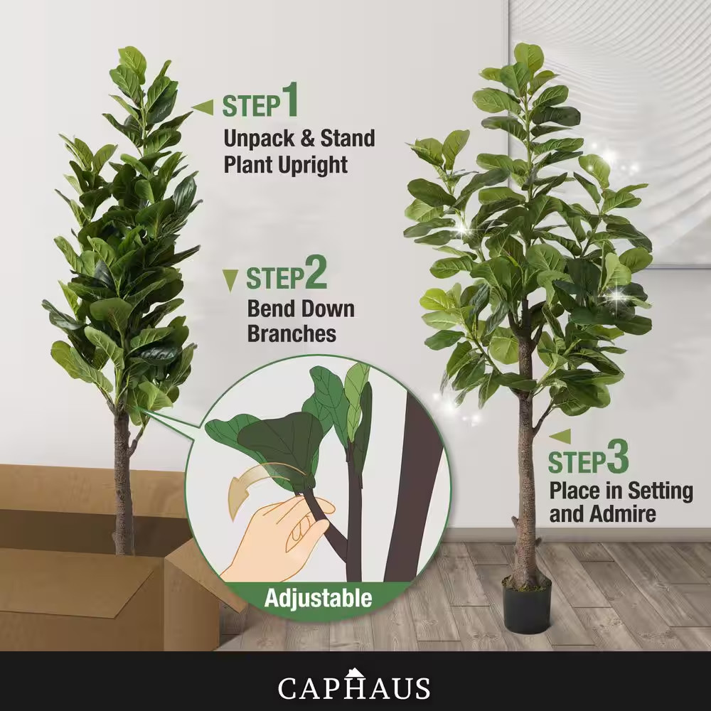 7 Ft. Green Artificial Fiddle Leaf Fig Tree with Dried Moss in Pot, Ficus Lyrata