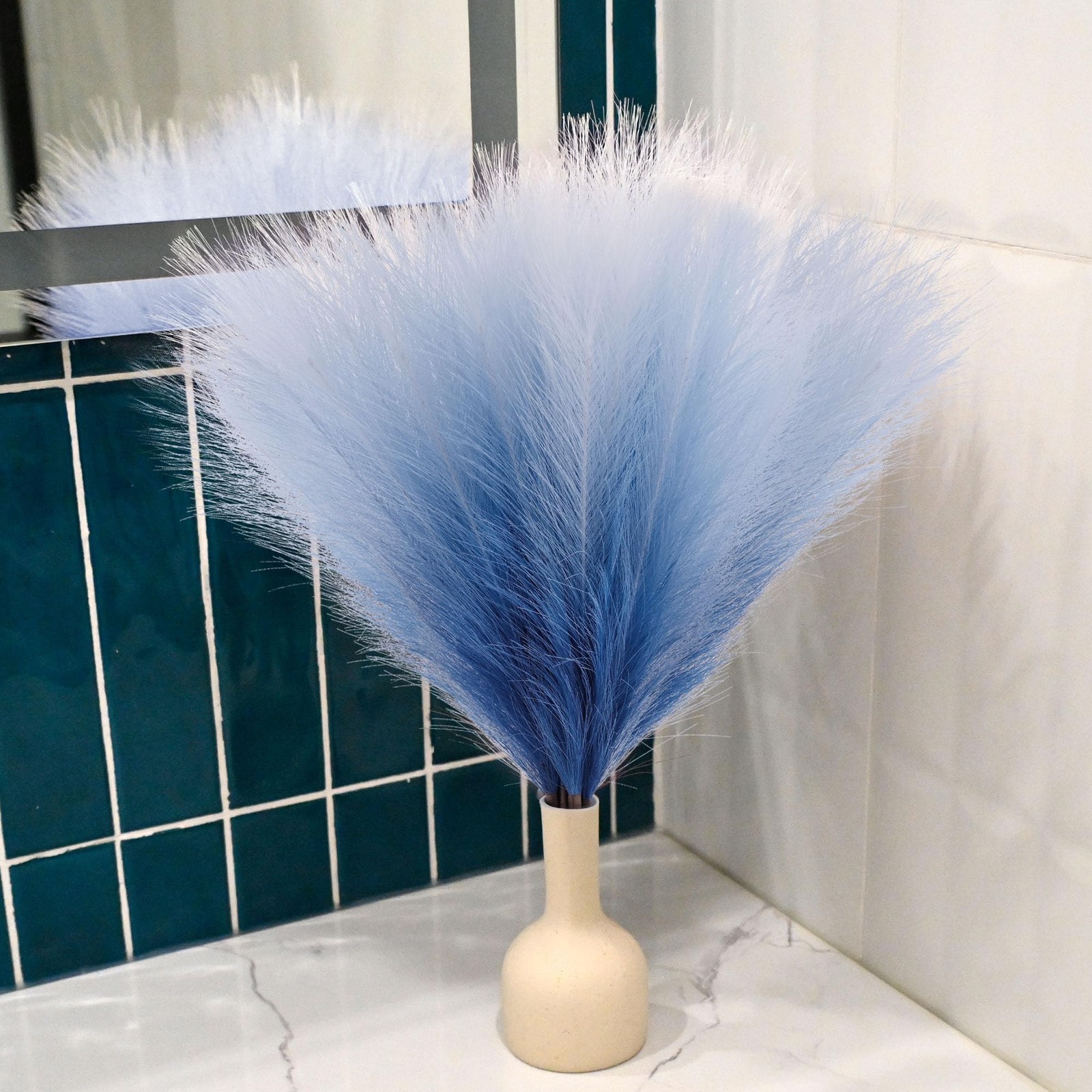 6 PCS Faux Pampas Grass Arrangement – 18″/45cm Artificial Fluffy Pompous Gras…
