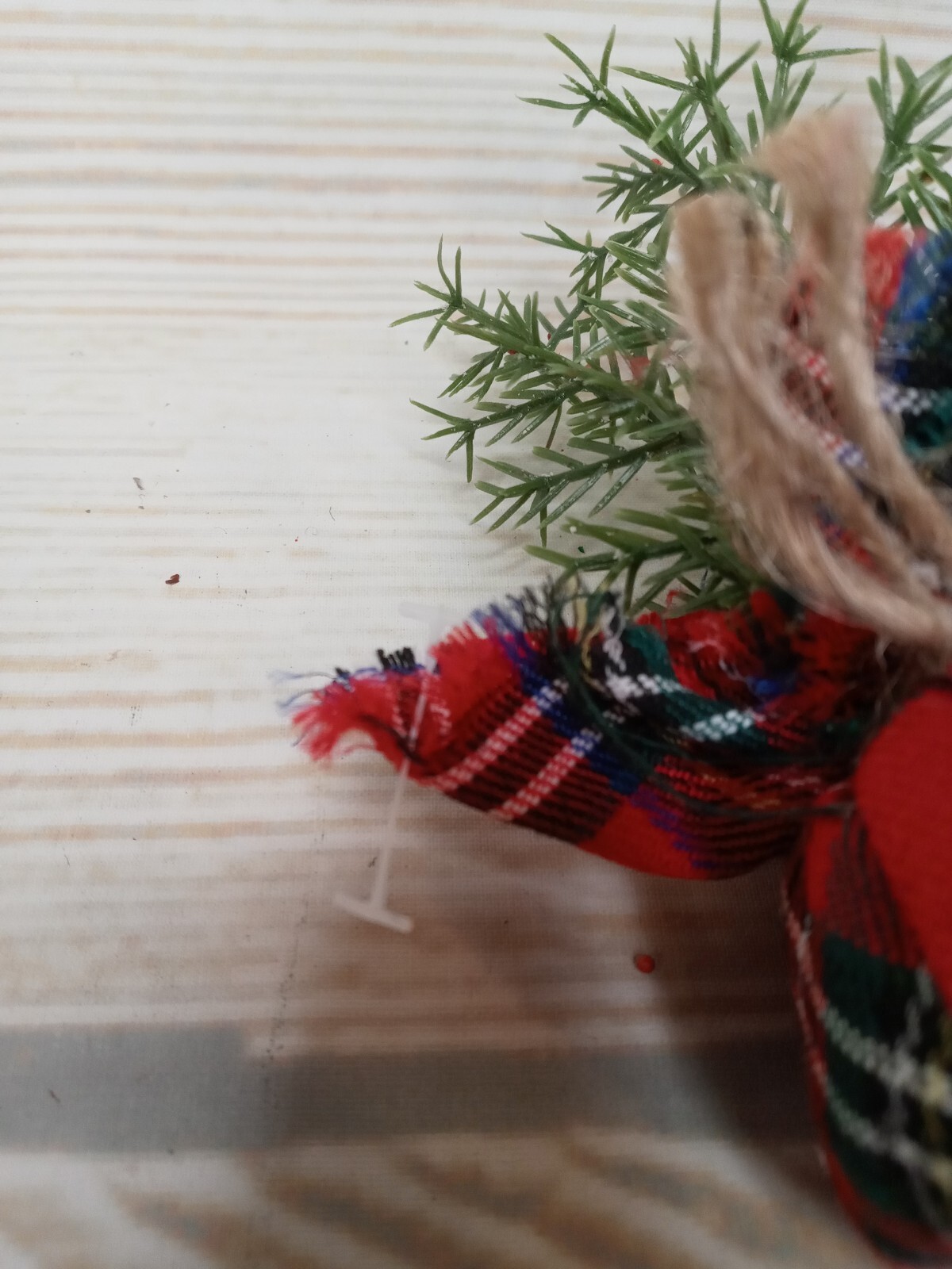 New! Mini Tartan Plaid Greenery Plant Tree Fake Christmas Winter Decor Filler ~