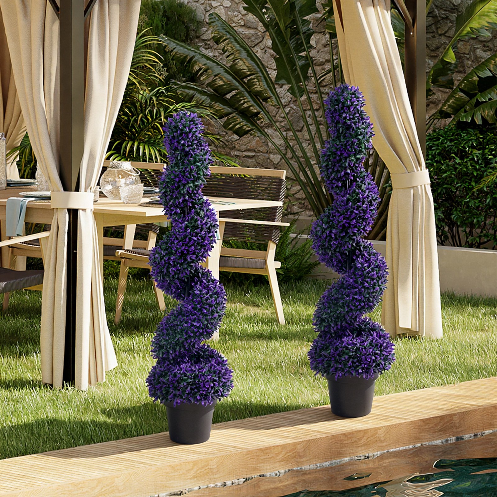 4FT Artificial Topiary 2 Pack, Spiral Faux Plant for Indoor Outdoor Garden Decor