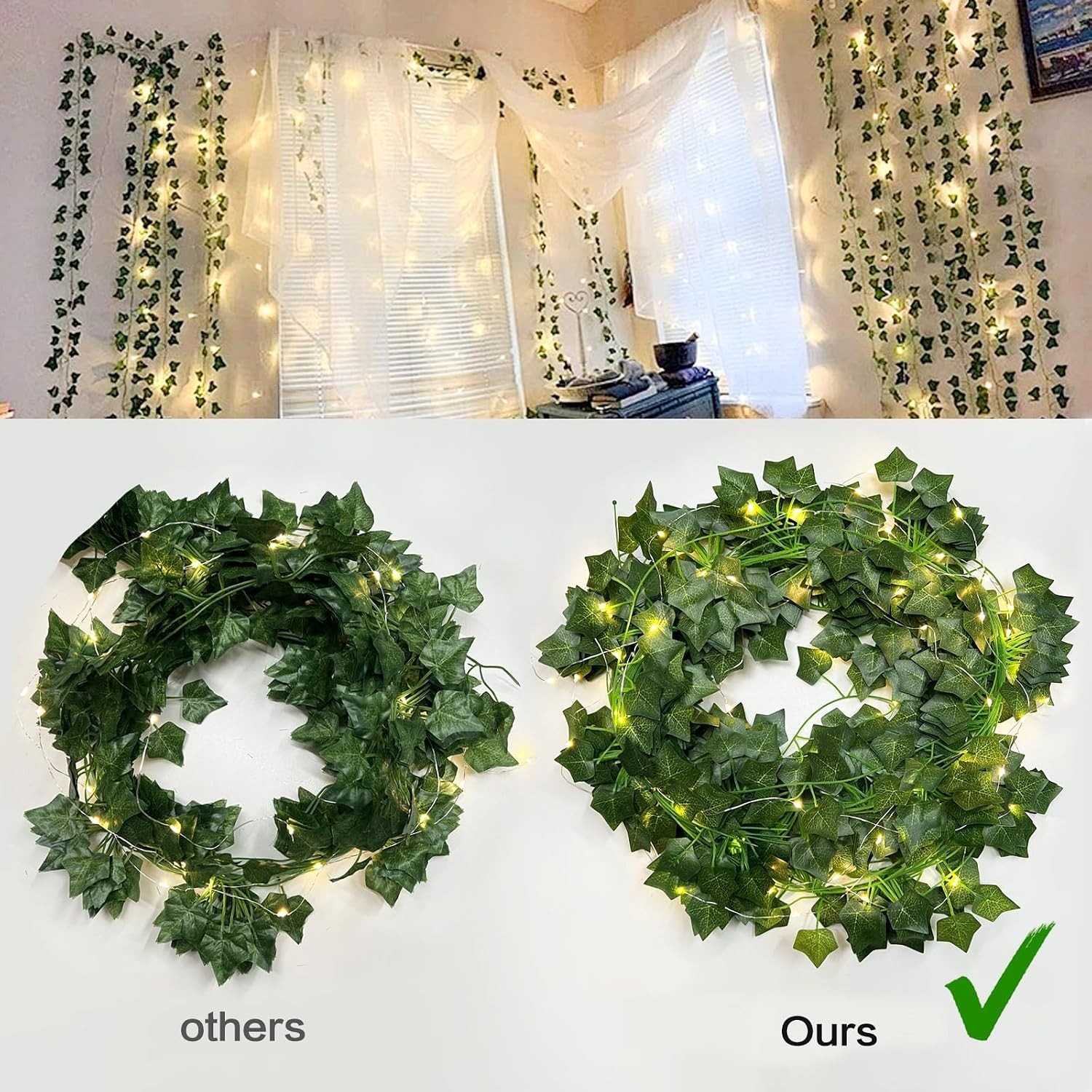 12-Pack Ivy Fake Vines with 100 LED String Lights – Versatile Indoor & Outdoo…