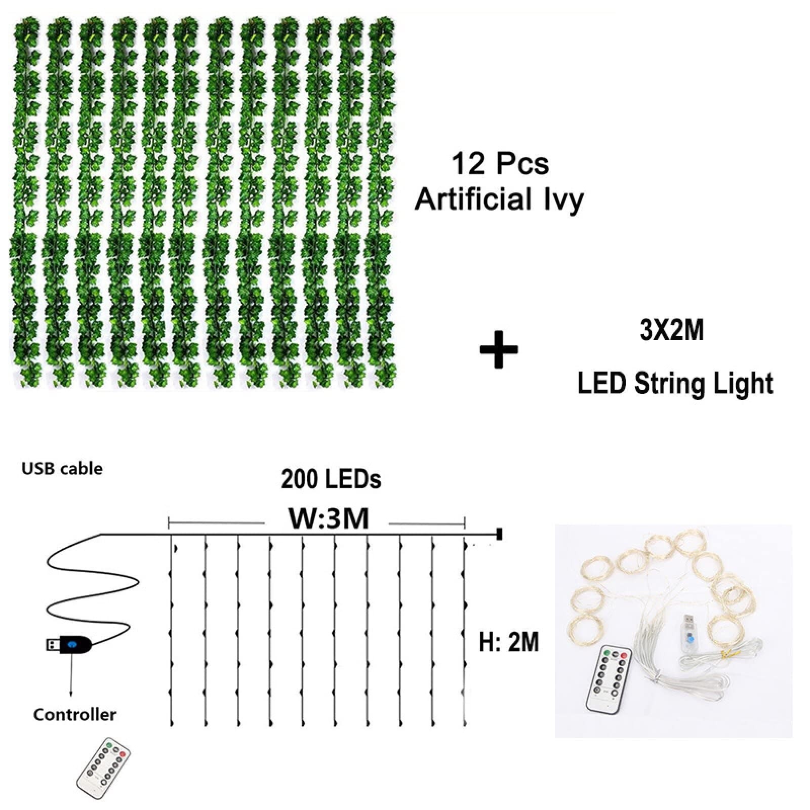 12 Packs Artificial Ivy, 84FT Garland Hanging Plants Fake Vines with 200 LED …