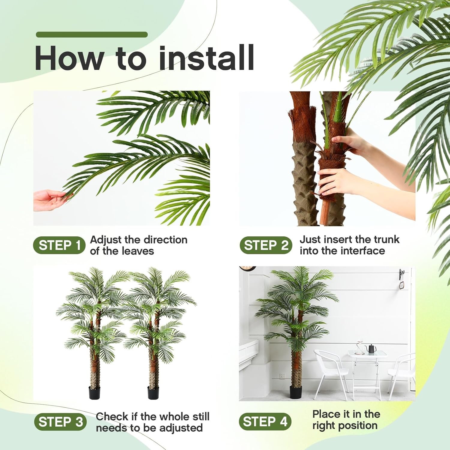 7 ft Artificial Palm Tree Outdoor Faux Tropical Triple Branches Yard Decor