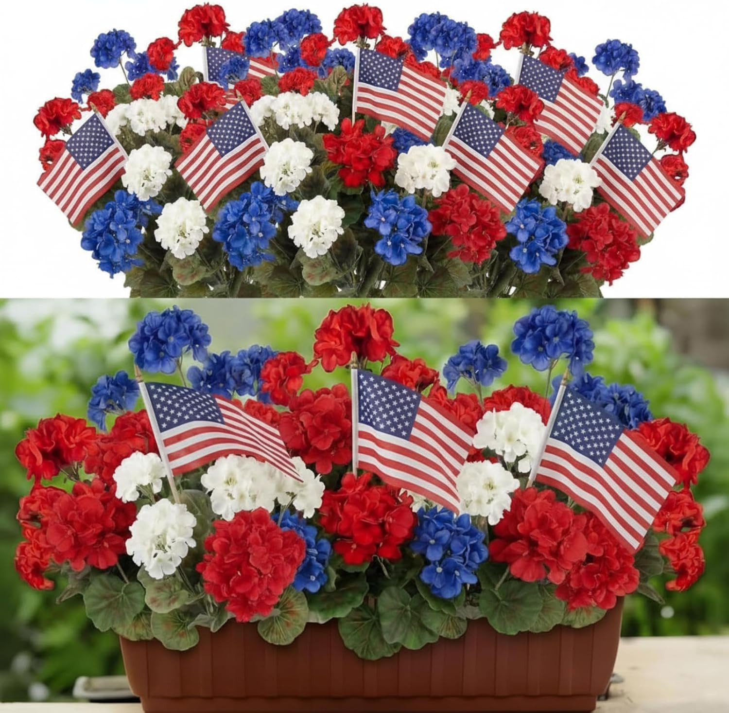 Norme 12 Stems Red White Blue Artificial Flower for Outdoor Porch 4th of July Pa