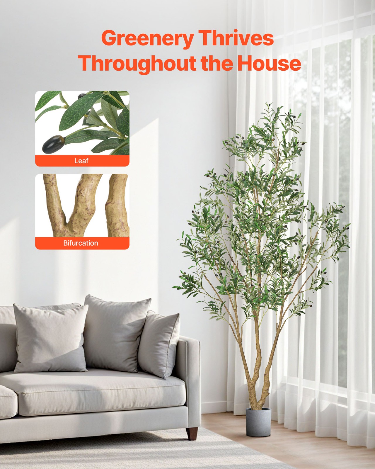 VEVOR 8FT Artificial Olive Tree Tall Fake Plant Black Pot for Home Office Use
