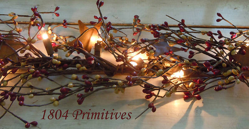 Lighted 40″ Pip Berry Garland ~ BURGUNDY and ANTIQUE GOLD with 2″ Rusty Stars