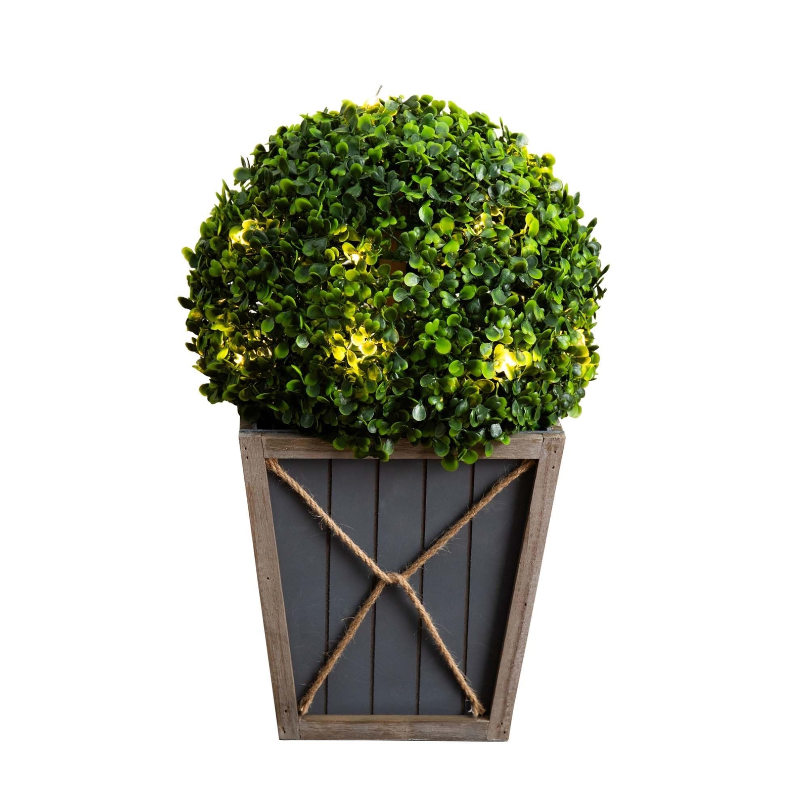 Nearly Natural 18in. UV Resistant Artificial Boxwood Ball Topiary with LED Li…