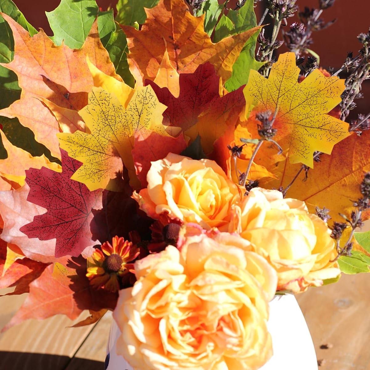 500 PCS Artificial Autumn Maple Leaves Mixed Fall Decor Thanksgiving Day