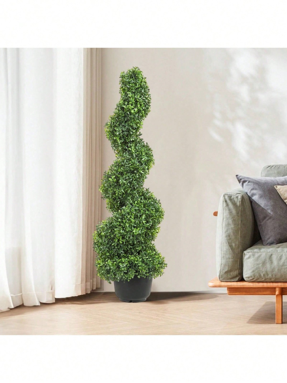 2 Pack Artificial Boxwood Spiral Topiary Trees Indoor Outdoor