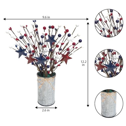 4th of July Decorations Artificial Patriotic Floral Picks with Vase, 1