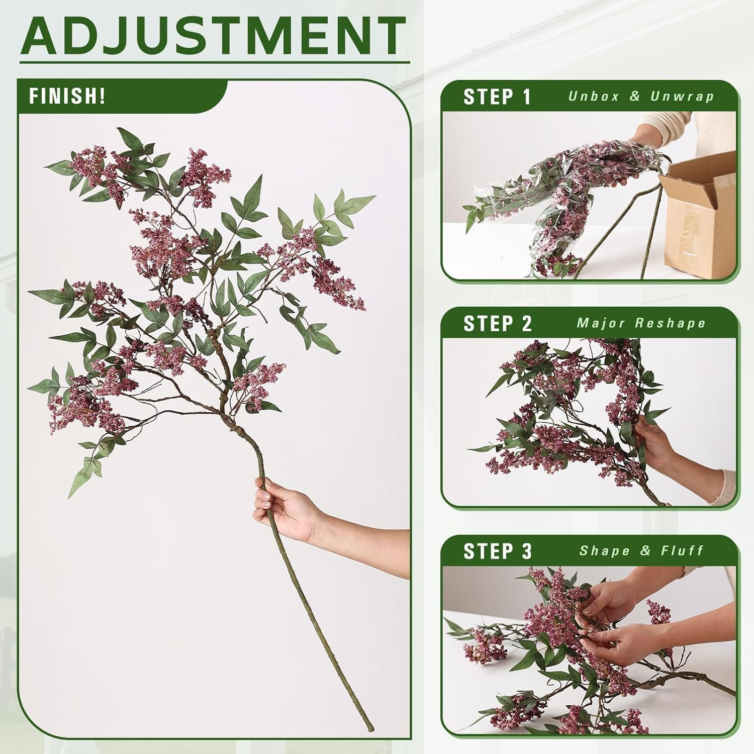 2 Pcs 36″ Dusty Plum Nandina Berry Stem – Realistic Greenery for Home Decor