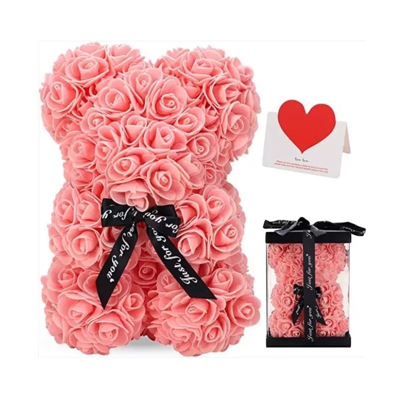 Rose Bear Gift with Box 25cm Romantic Foam Rose Teddy Bear for Her Unique Gift