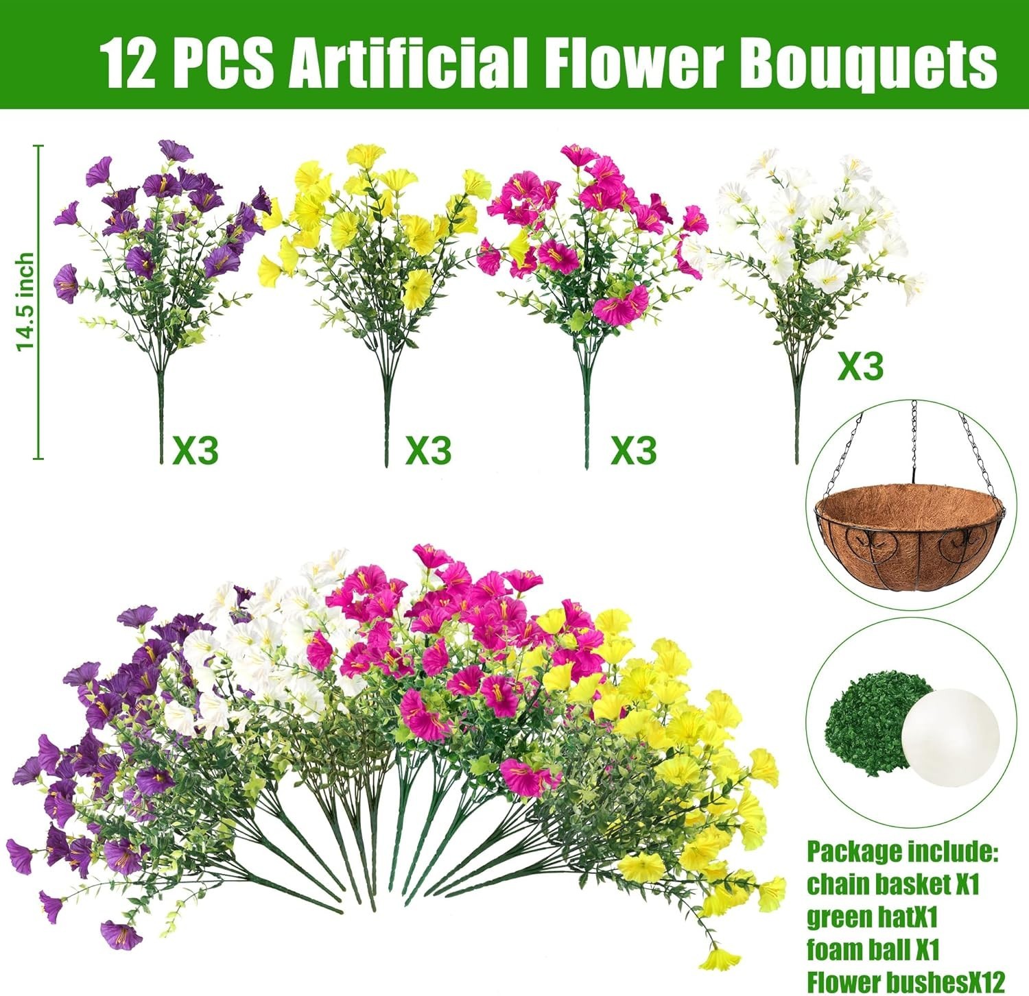 Artificial Flowers for Outdoors with Baskets Hanging Plant Faux Flowers UV Re…