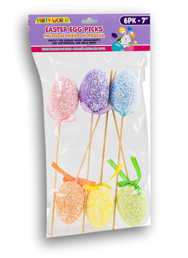 Pastel Easter Egg Picks for Floral Art – 6 Count – 7 Inches Tall
