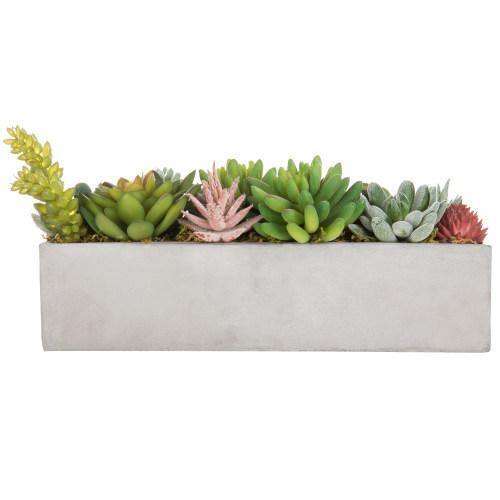 Faux Succulent Plant Arrangement in 12-Inch Gray Cement Pot, Planter Pot