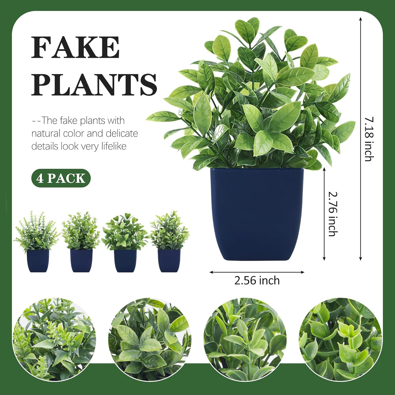 Der Rose 4 Pack Small Fake Plants Artificial Indoor Office Desk Accessories