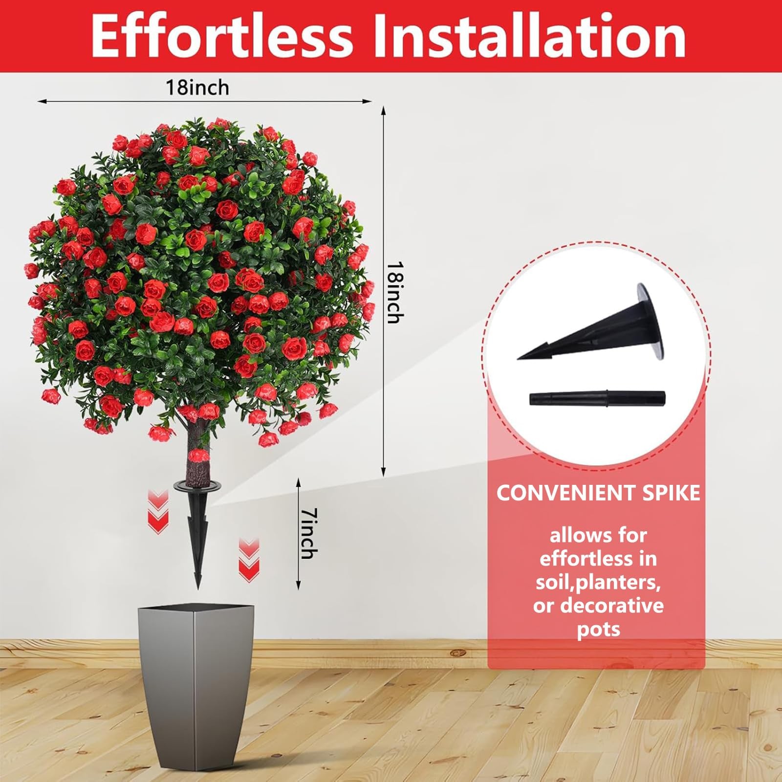 Yangrass Artificial Rose Topiary Ball Trees with Ground Spike, 2 Pack 16 Inch…
