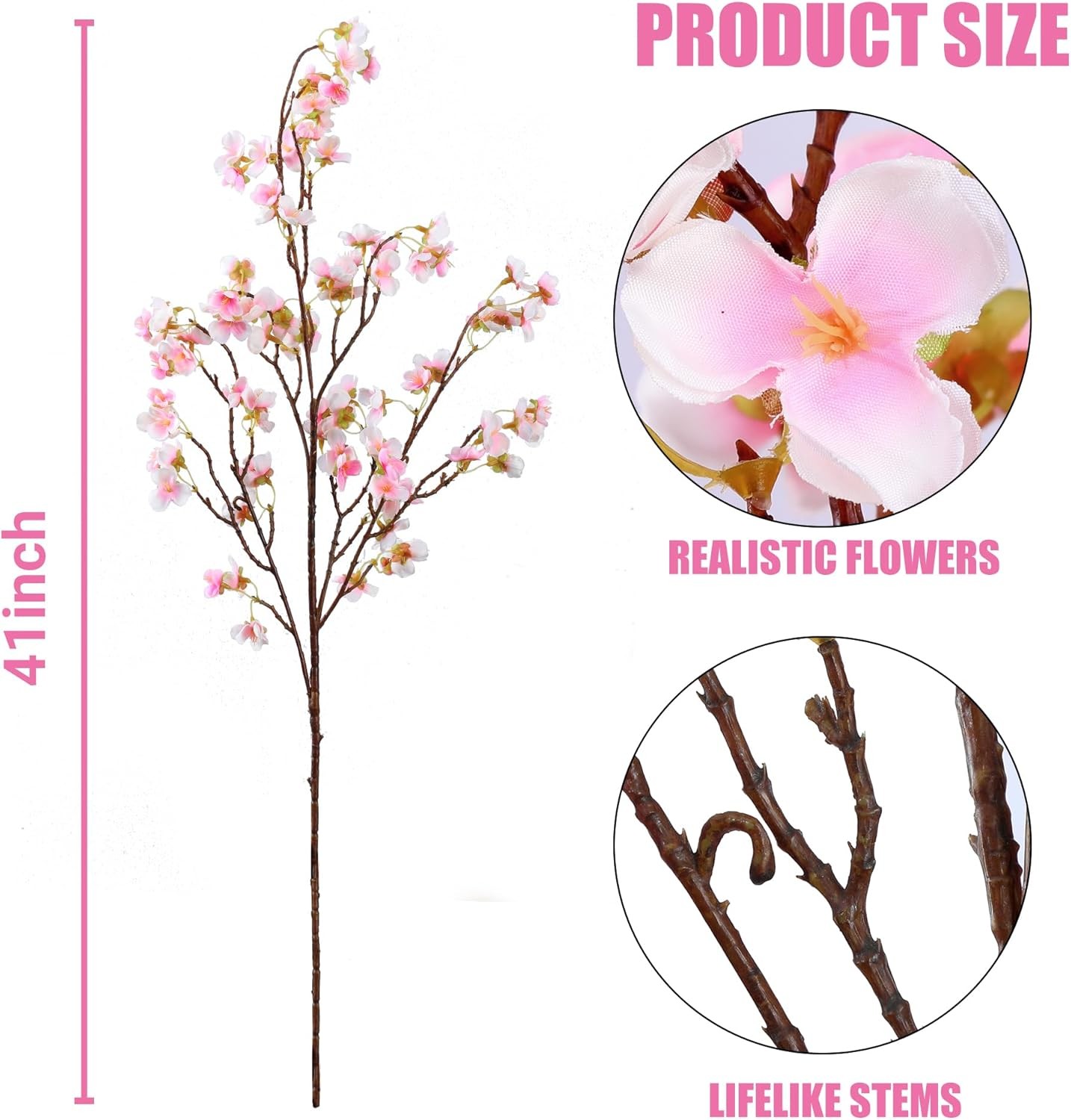 Sggvecsy Artificial Cherry Blossom Flowers 4 Pcs Faux Cherry Blossom Stems Faux